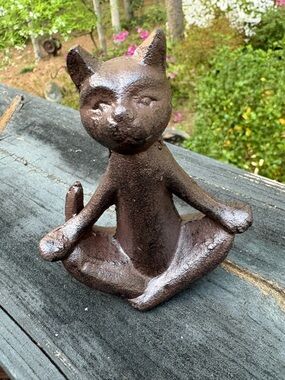 Meditating Cat Figurine Cast Iron